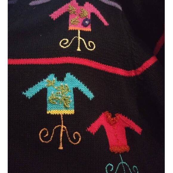 Terazzo Black Striped Sweater Print Button Front Grandma Knit Cardigan Sz Large - Picture 7 of 8